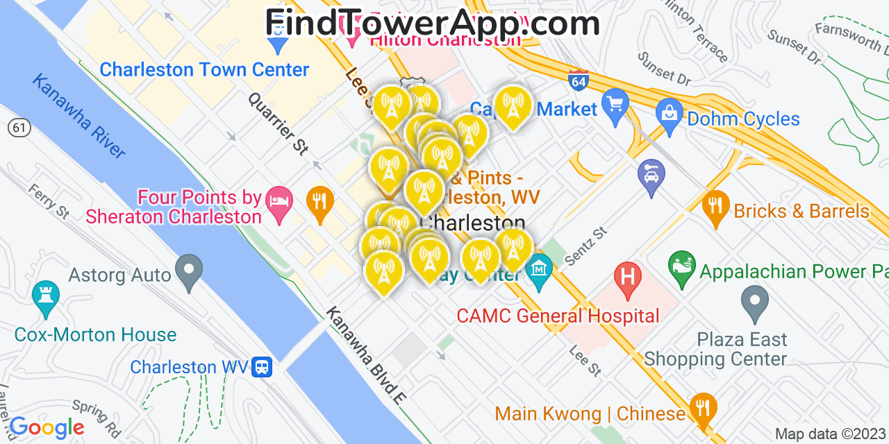 Verizon 4G/5G cell tower coverage map Charleston, West Virginia
