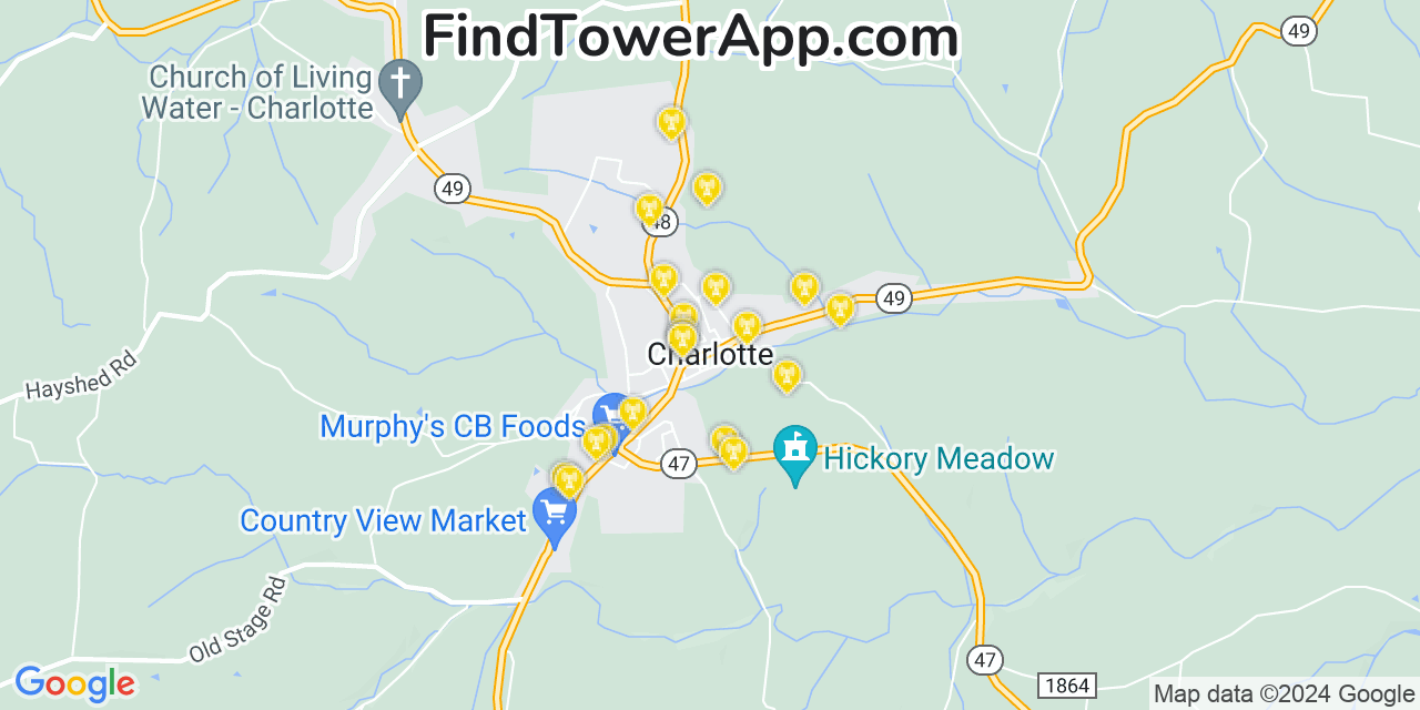 AT&T 4G/5G cell tower coverage map Charlotte, Tennessee