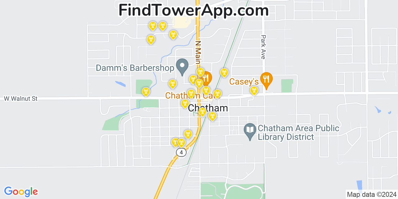 AT&T 4G/5G cell tower coverage map Chatham, Illinois