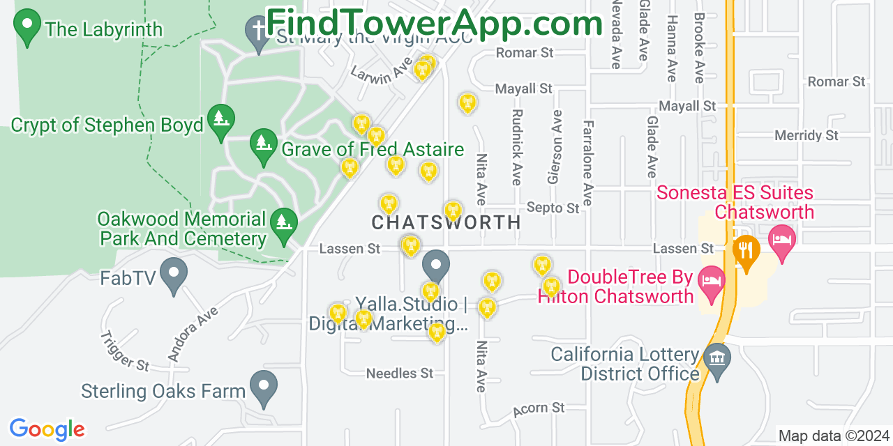 AT&T 4G/5G cell tower coverage map Chatsworth, California