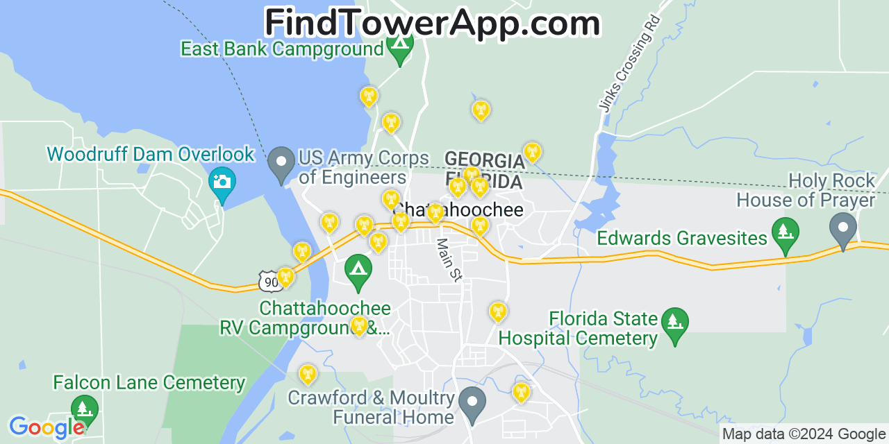 AT&T 4G/5G cell tower coverage map Chattahoochee, Florida