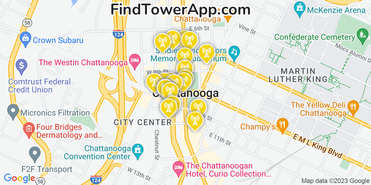 Chattanooga Tennessee Cell Tower Coverage Map