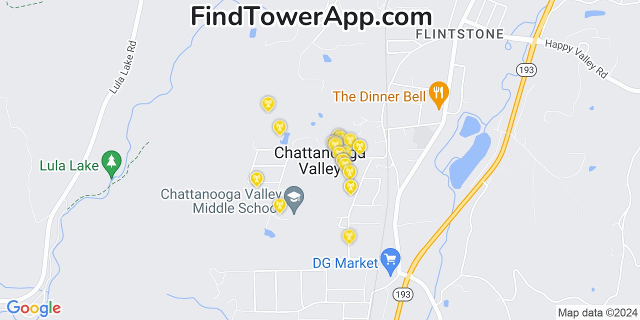 Verizon 4G/5G cell tower coverage map Chattanooga Valley, Georgia