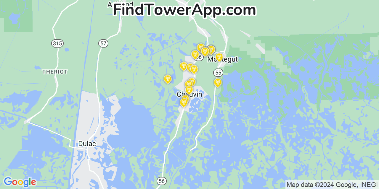 AT&T 4G/5G cell tower coverage map Chauvin, Louisiana