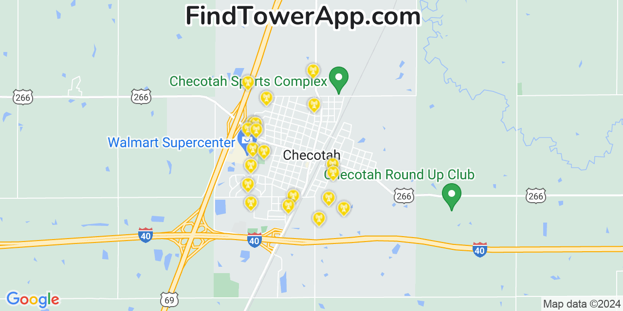 AT&T 4G/5G cell tower coverage map Checotah, Oklahoma