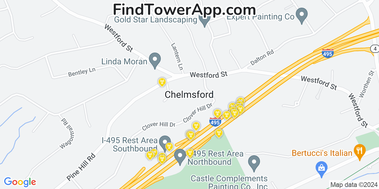 Verizon 4G/5G cell tower coverage map Chelmsford, Massachusetts