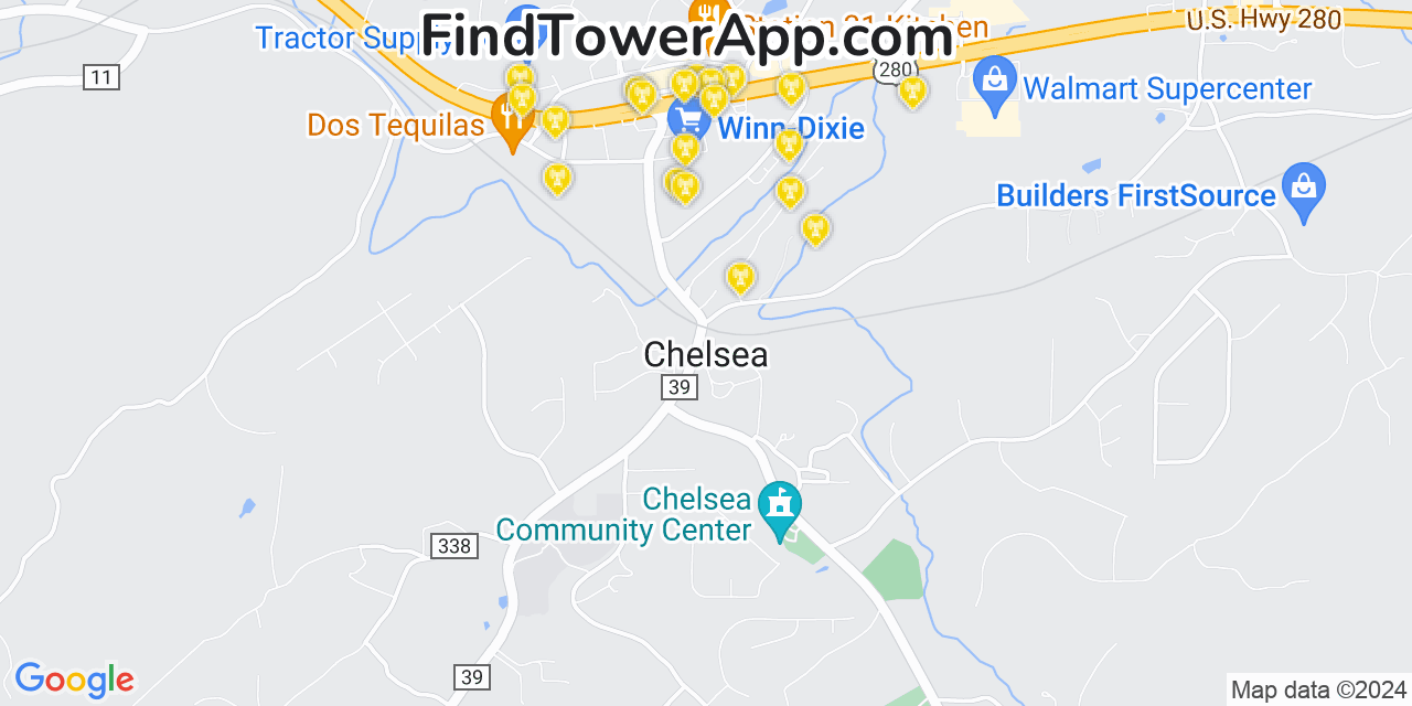 AT&T 4G/5G cell tower coverage map Chelsea, Alabama