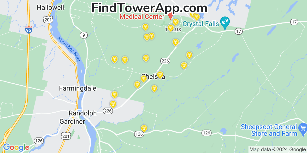 AT&T 4G/5G cell tower coverage map Chelsea, Maine