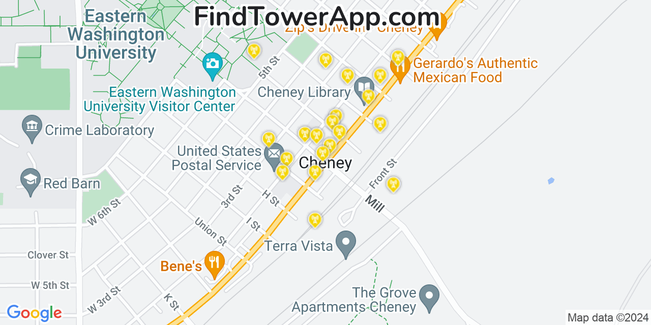 AT&T 4G/5G cell tower coverage map Cheney, Washington