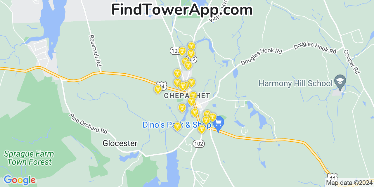 AT&T 4G/5G cell tower coverage map Chepachet, Rhode Island