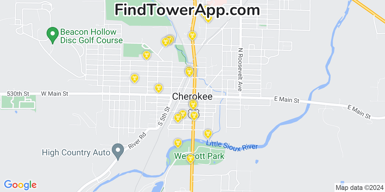 Verizon 4G/5G cell tower coverage map Cherokee, Iowa