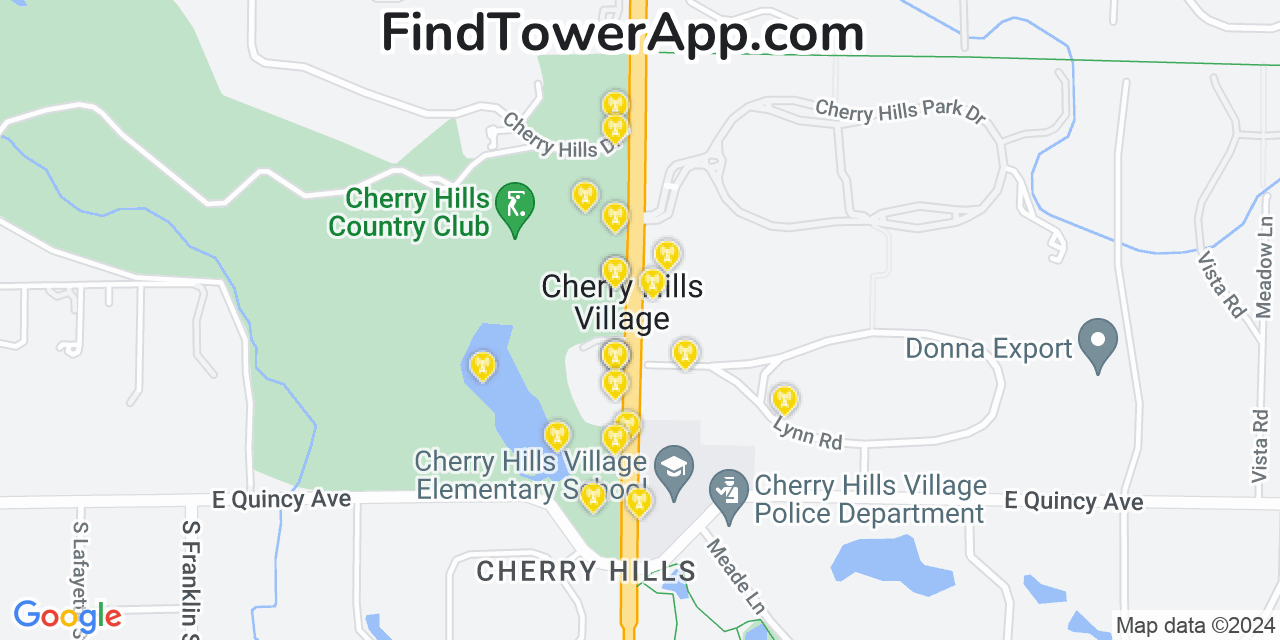 AT&T 4G/5G cell tower coverage map Cherry Hills Village, Colorado