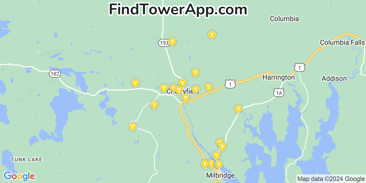 Verizon 4G/5G cell tower coverage map Cherryfield, Maine