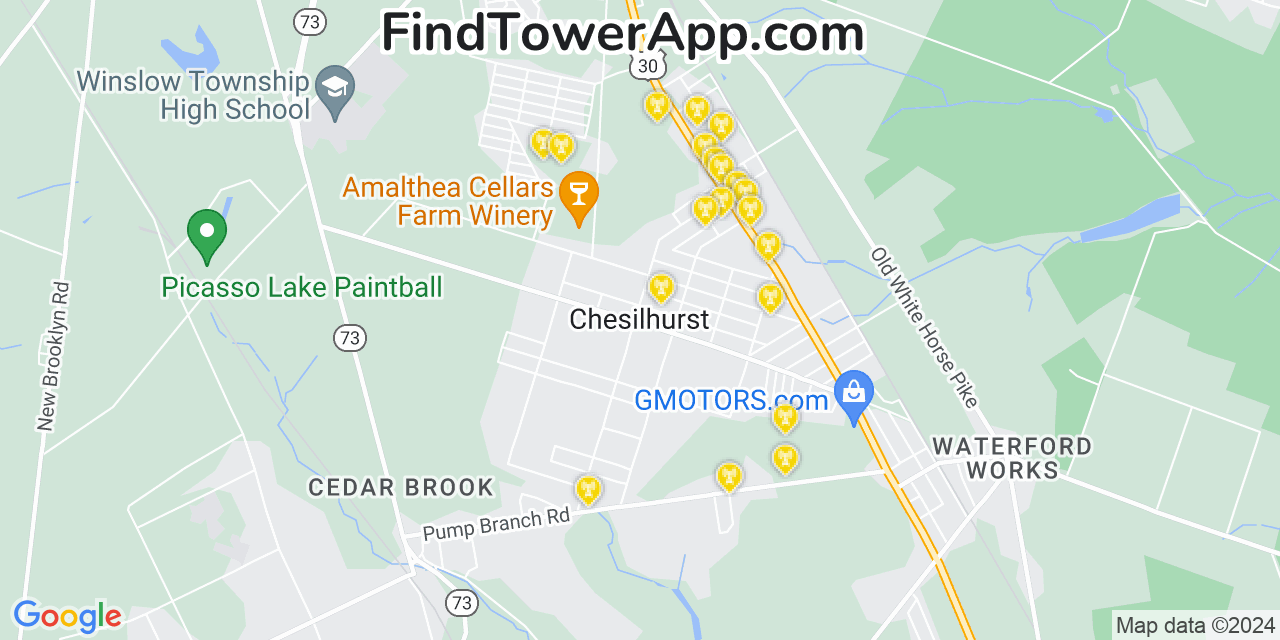 AT&T 4G/5G cell tower coverage map Chesilhurst, New Jersey