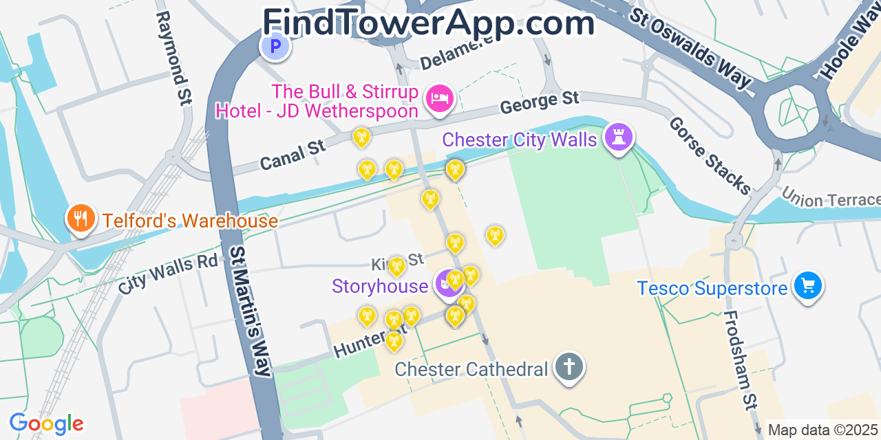 Chester Cell Towers, United-Kingdom - FindTower App Coverage Maps
