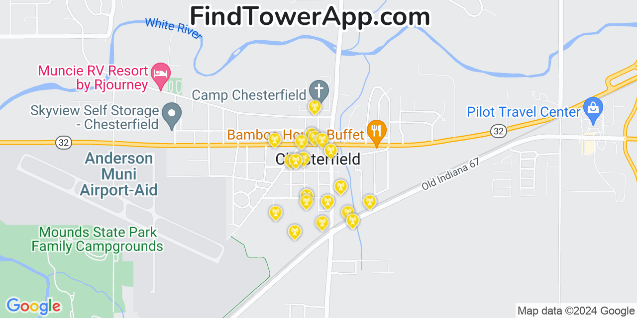 AT&T 4G/5G cell tower coverage map Chesterfield, Indiana