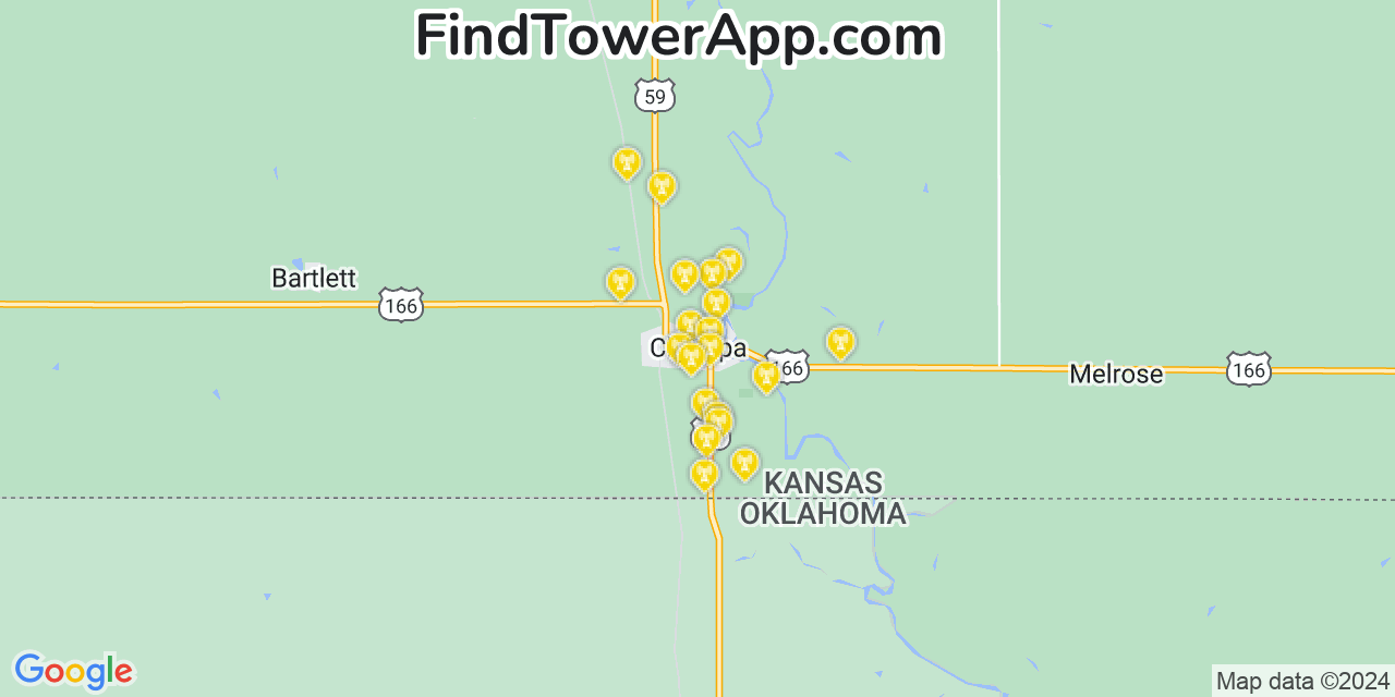 Verizon 4G/5G cell tower coverage map Chetopa, Kansas