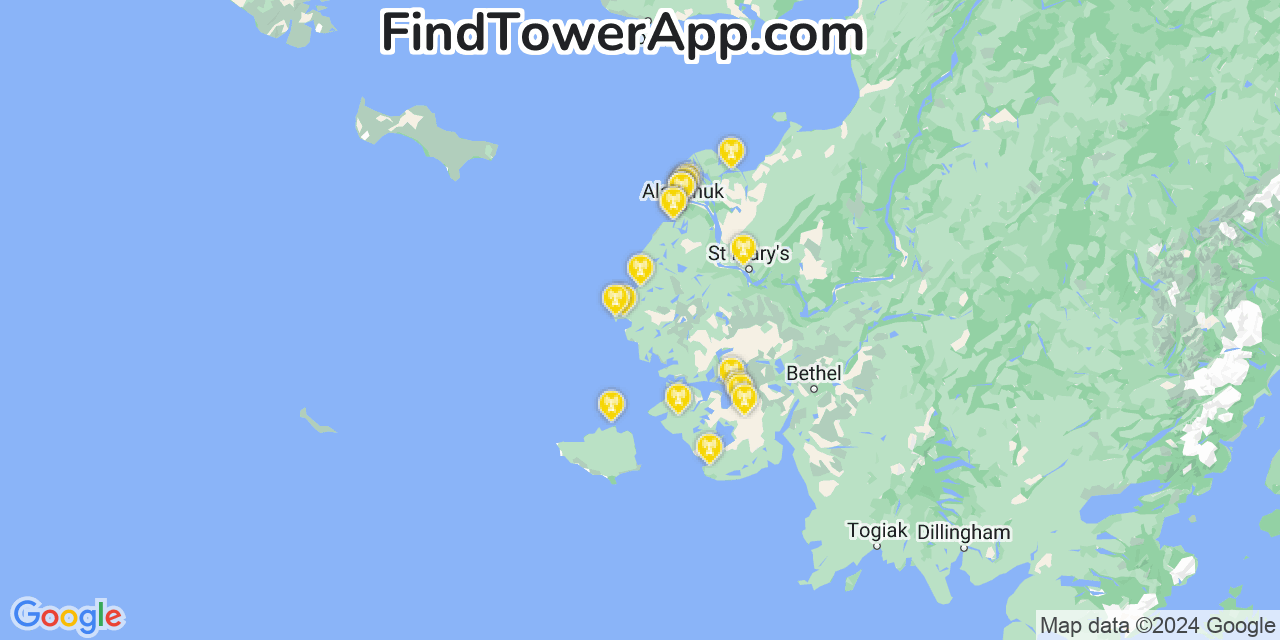 AT&T 4G/5G cell tower coverage map Chevak, Alaska