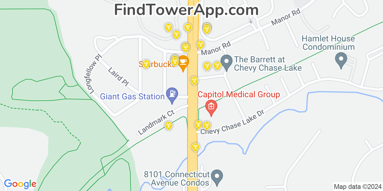 AT&T 4G/5G cell tower coverage map Chevy Chase, Maryland