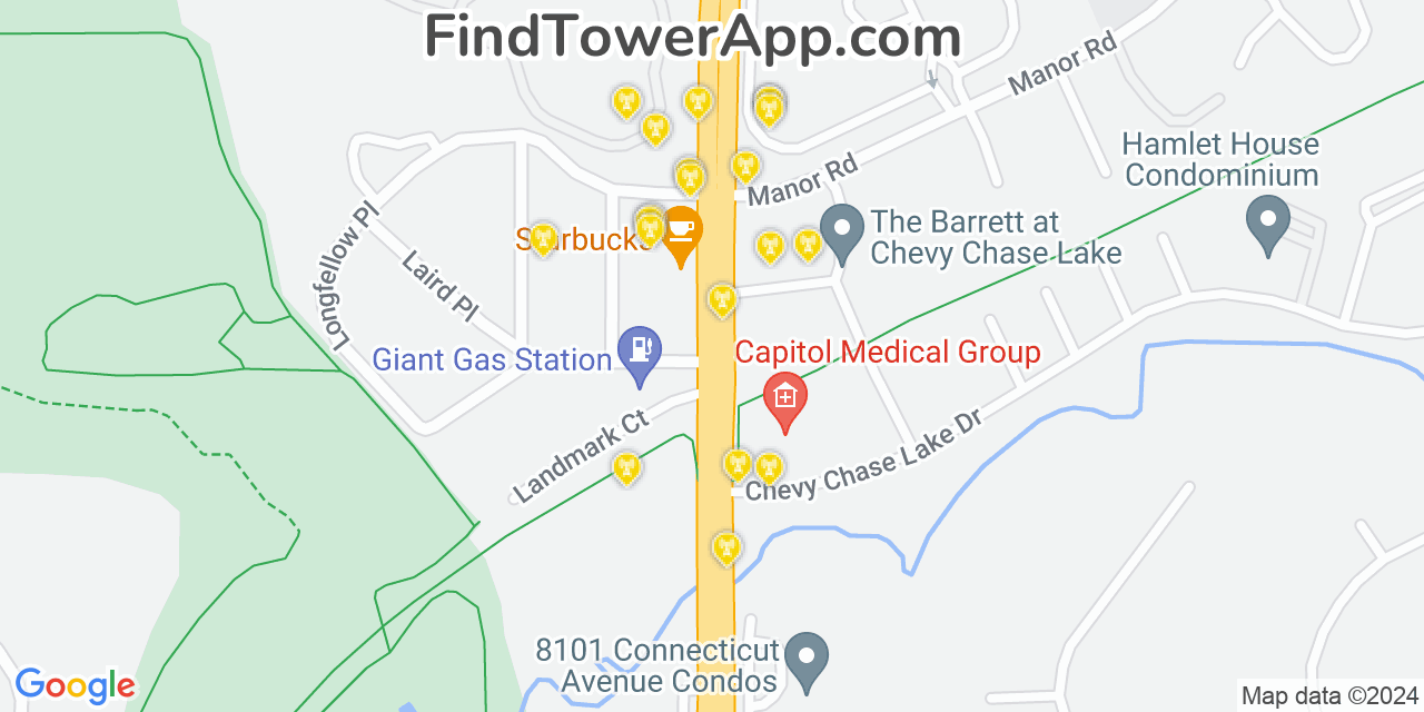 AT&T 4G/5G cell tower coverage map Chevy Chase Village, Maryland