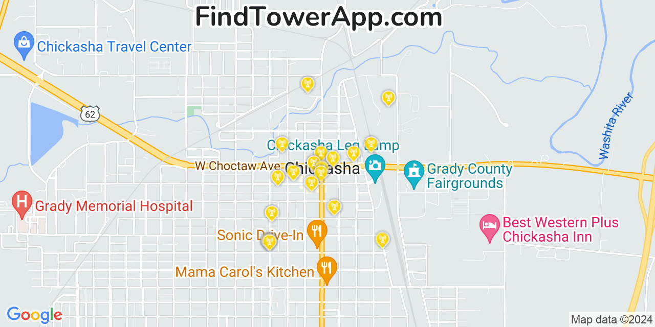 Verizon 4G/5G cell tower coverage map Chickasha, Oklahoma