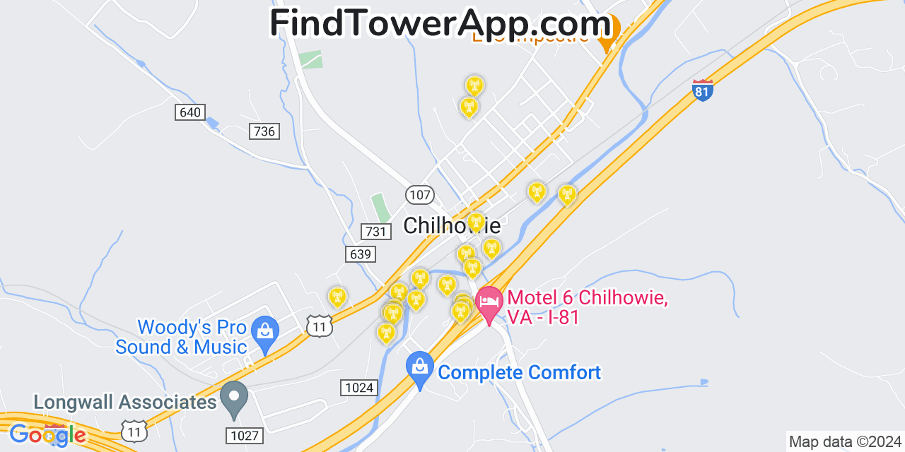 AT&T 4G/5G cell tower coverage map Chilhowie, Virginia