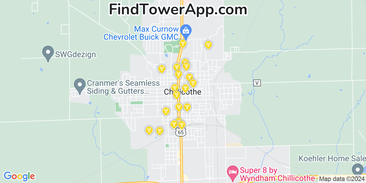 Verizon 4G/5G cell tower coverage map Chillicothe, Missouri