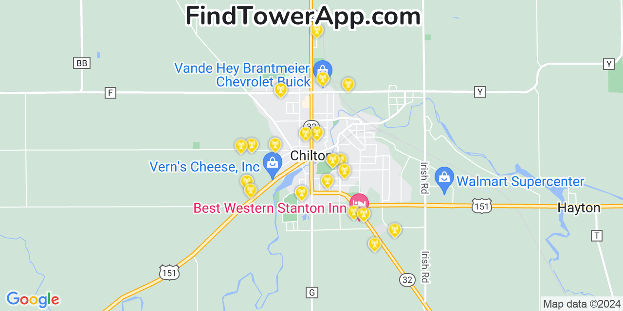 Verizon 4G/5G cell tower coverage map Chilton, Wisconsin