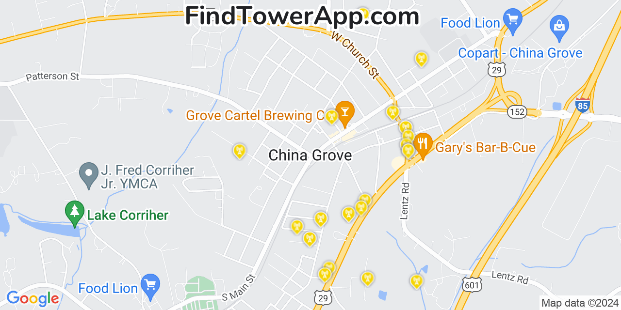 AT&T 4G/5G cell tower coverage map China Grove, North Carolina