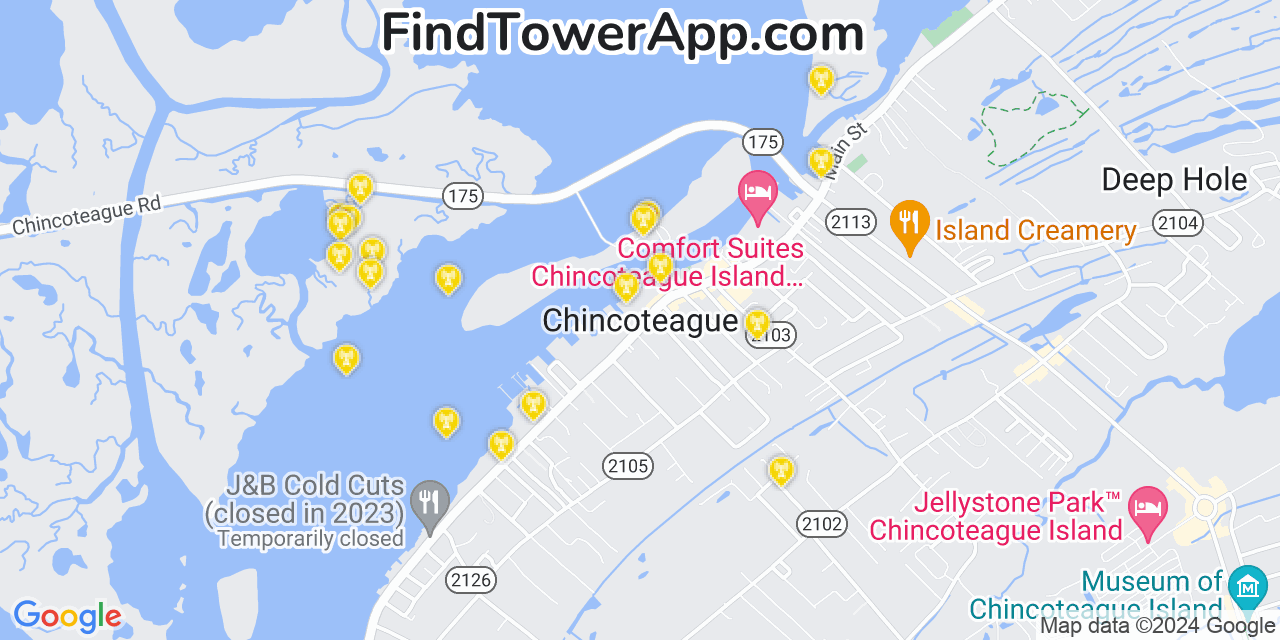 AT&T 4G/5G cell tower coverage map Chincoteague, Virginia