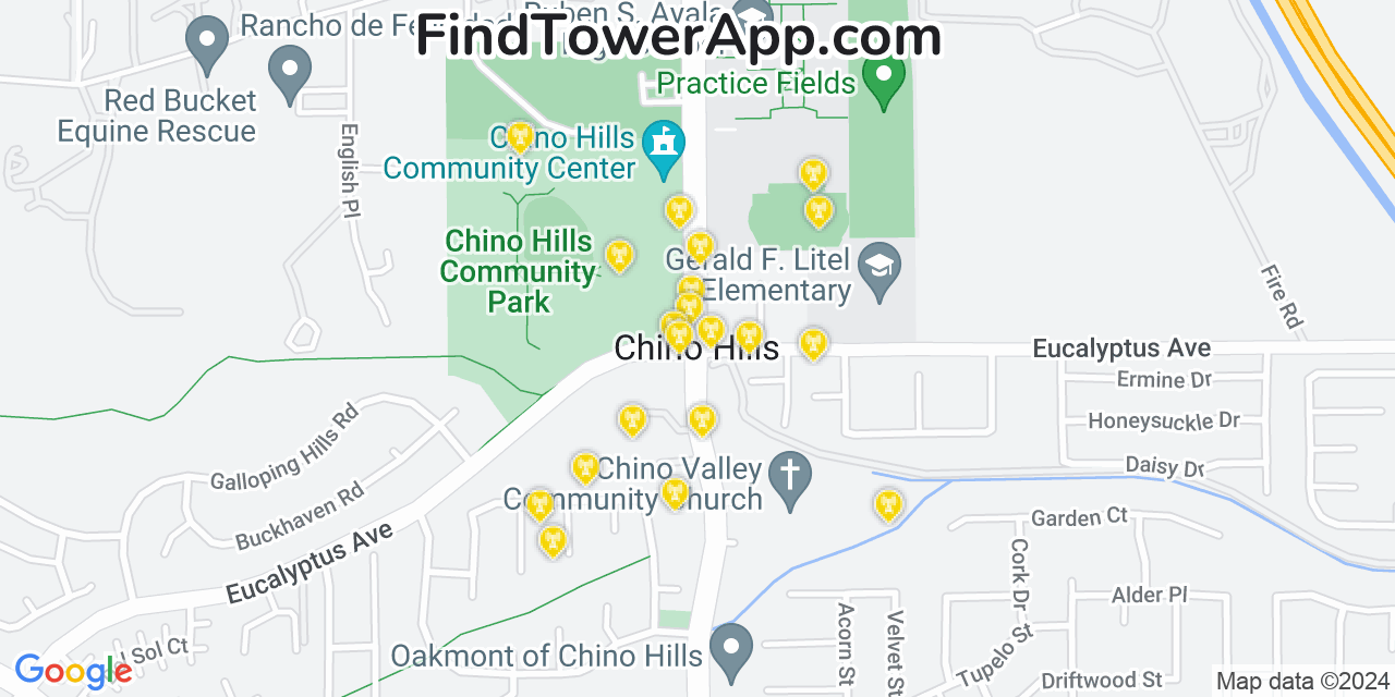 Verizon 4G/5G cell tower coverage map Chino Hills, California