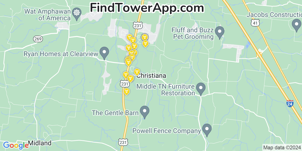 AT&T 4G/5G cell tower coverage map Christiana, Tennessee