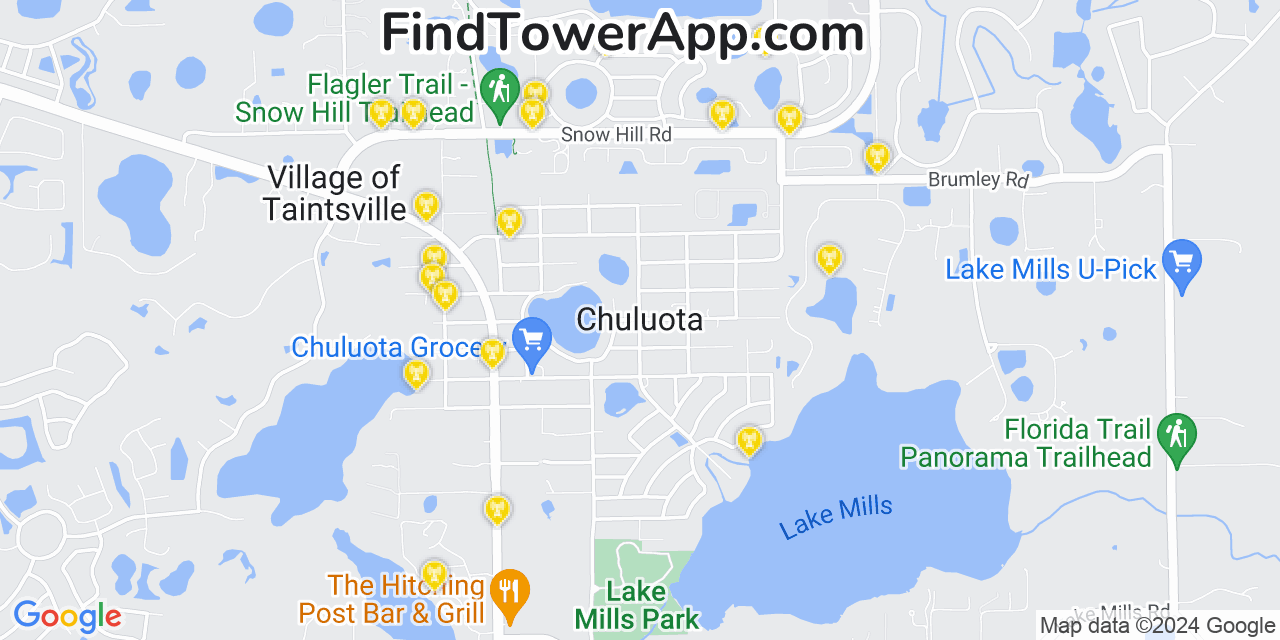 AT&T 4G/5G cell tower coverage map Chuluota, Florida