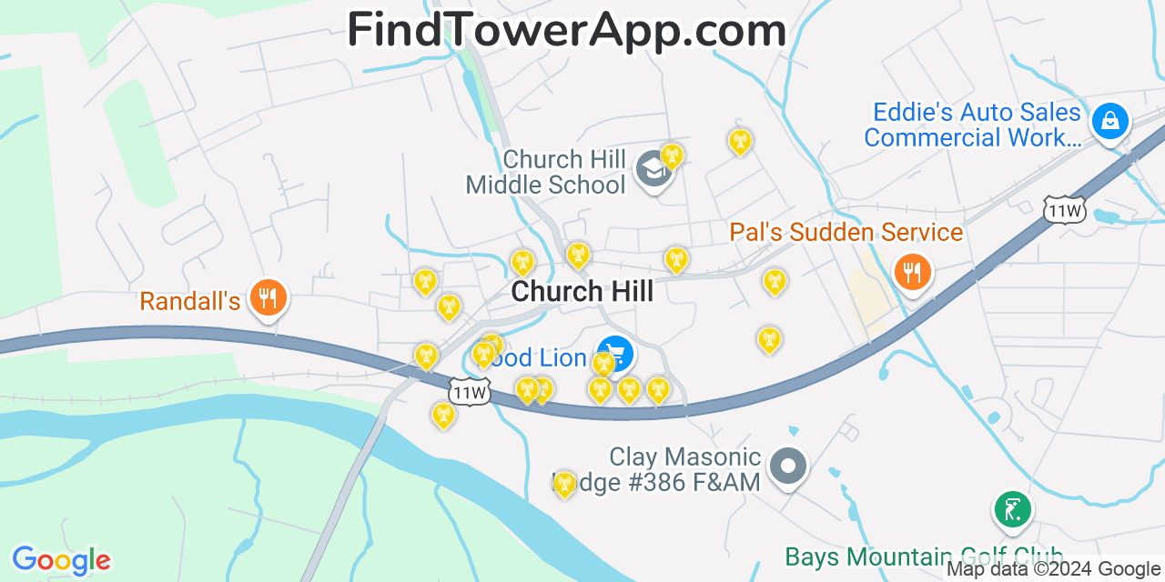 Church Hill Tennessee Cell Tower Coverage Map