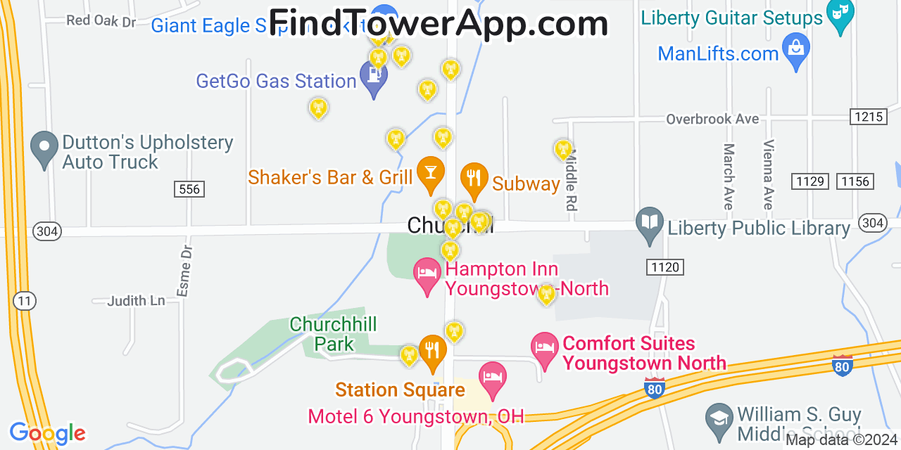 T-Mobile 4G/5G cell tower coverage map Churchill, Ohio