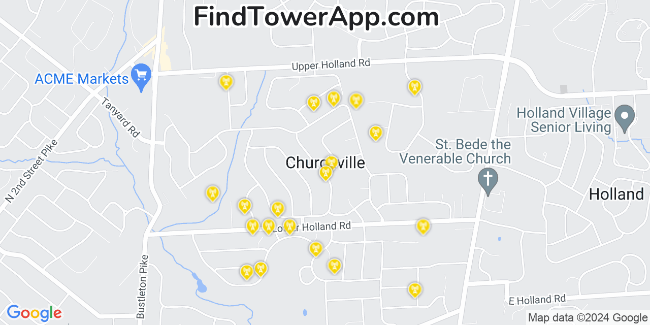 AT&T 4G/5G cell tower coverage map Churchville, Pennsylvania