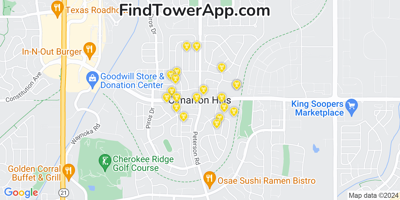 Verizon 4G/5G cell tower coverage map Cimarron Hills, Colorado