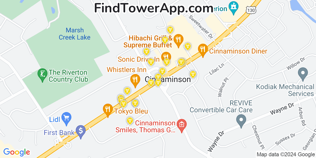 AT&T 4G/5G cell tower coverage map Cinnaminson, New Jersey