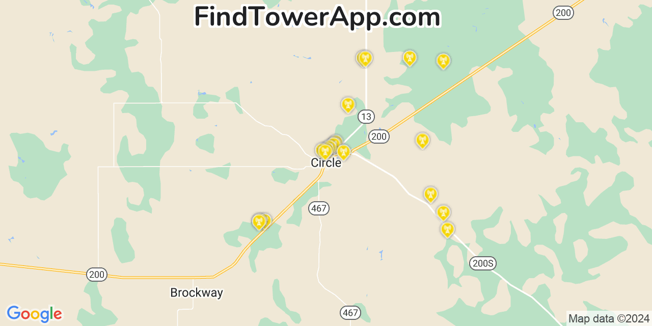 AT&T 4G/5G cell tower coverage map Circle, Montana