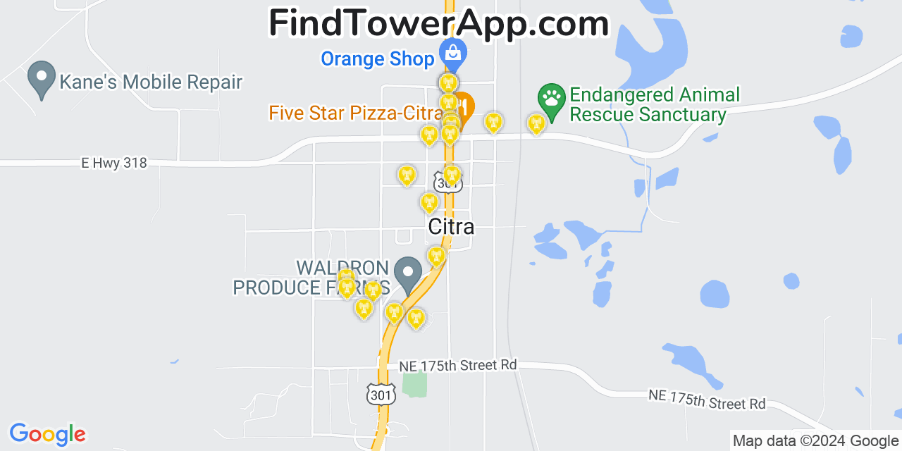 AT&T 4G/5G cell tower coverage map Citra, Florida