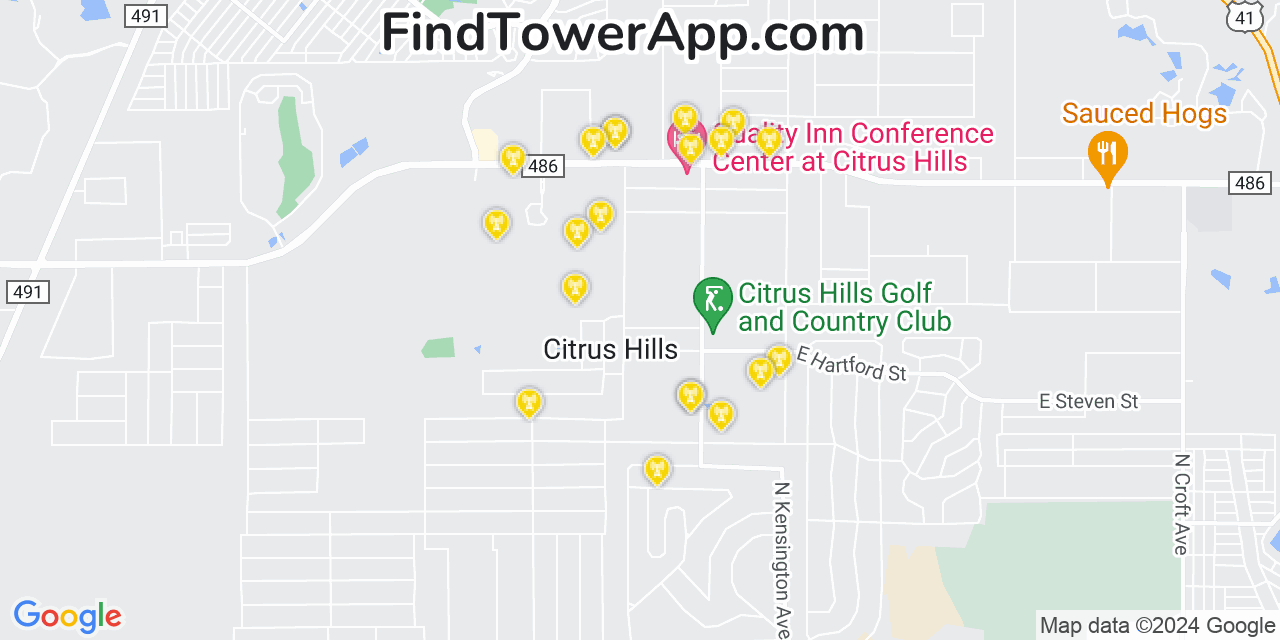 Verizon 4G/5G cell tower coverage map Citrus Hills, Florida