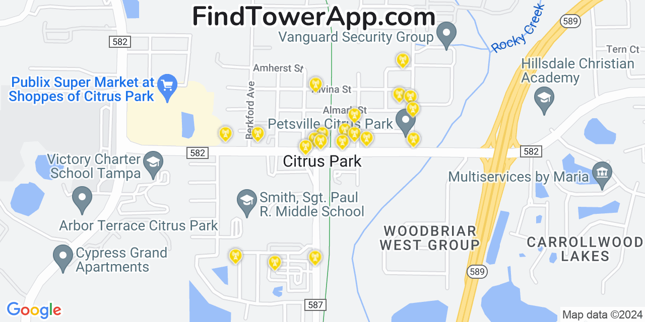 AT&T 4G/5G cell tower coverage map Citrus Park, Florida