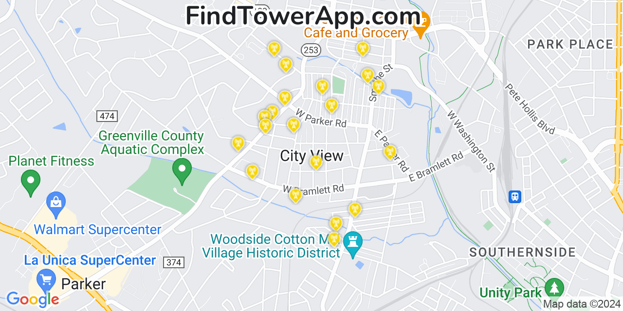 AT&T 4G/5G cell tower coverage map City View, South Carolina