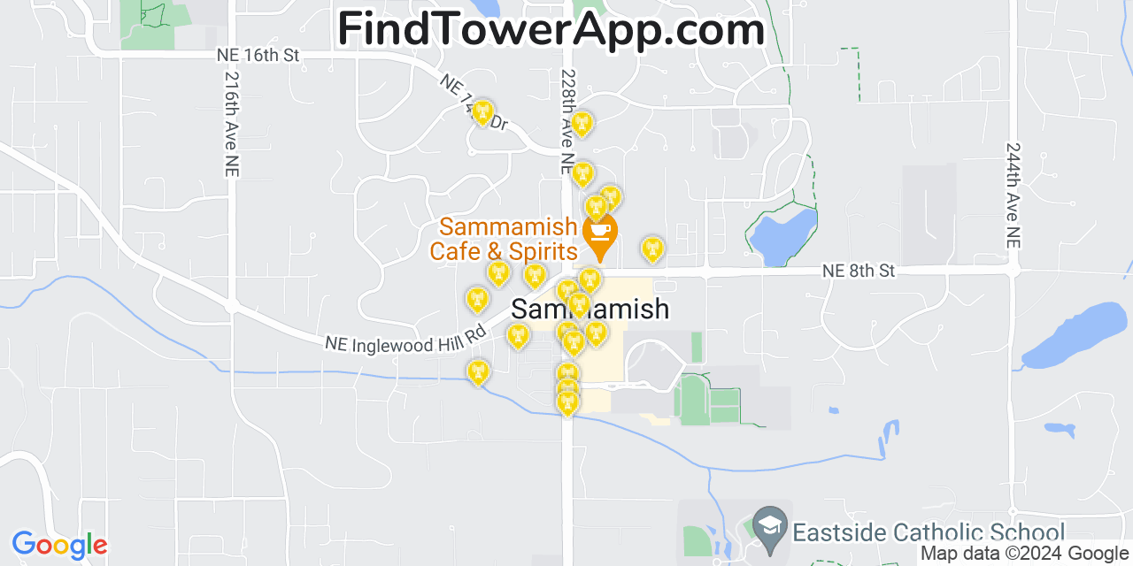 AT&T 4G/5G cell tower coverage map City of Sammamish, Washington