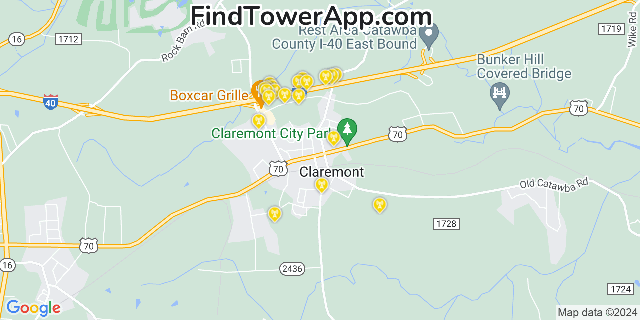 Verizon 4G/5G cell tower coverage map Claremont, North Carolina