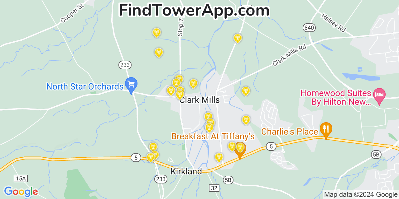 AT&T 4G/5G cell tower coverage map Clark Mills, New York