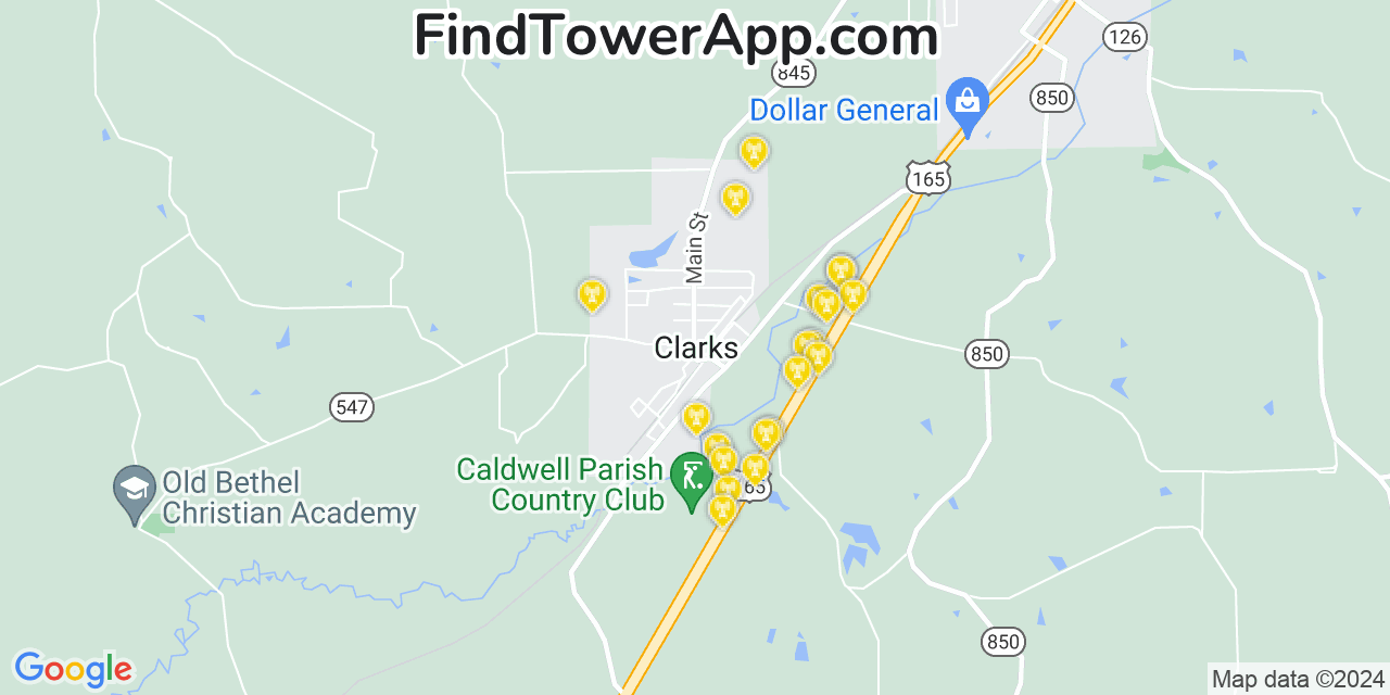 Verizon 4G/5G cell tower coverage map Clarks, Louisiana