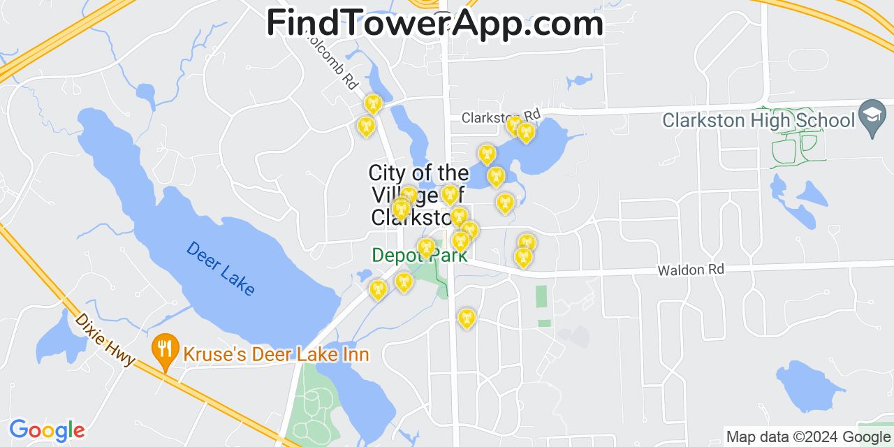 AT&T 4G/5G cell tower coverage map Clarkston, Michigan