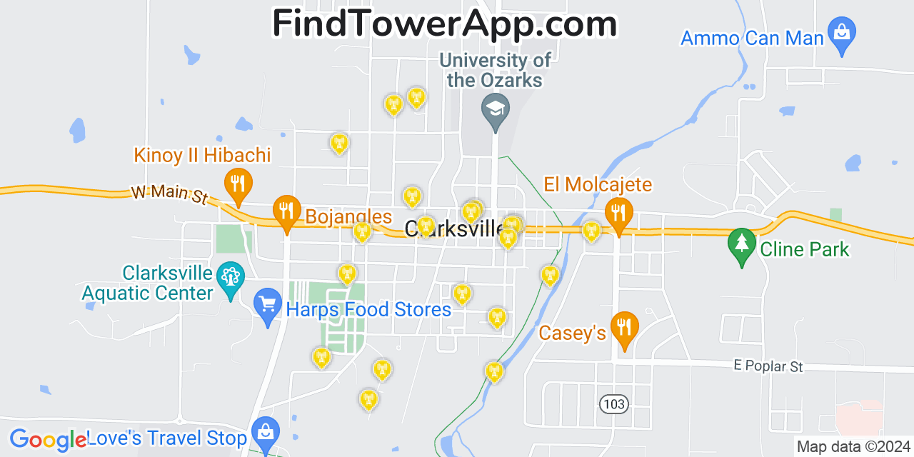 T-Mobile 4G/5G cell tower coverage map Clarksville, Arkansas