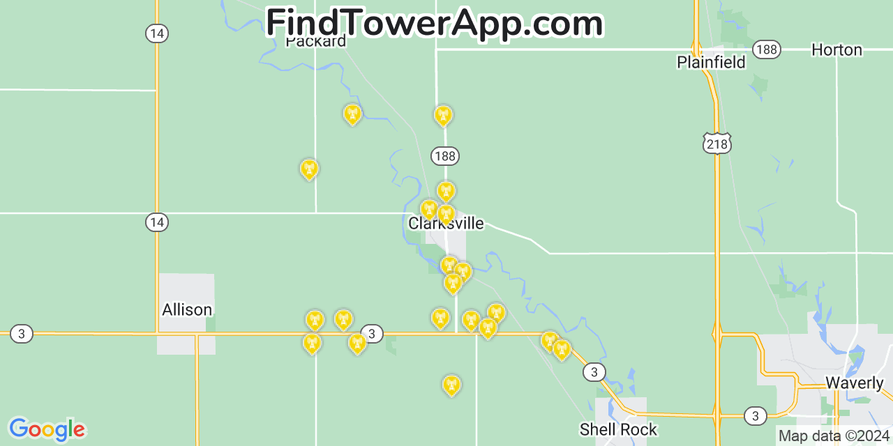 T-Mobile 4G/5G cell tower coverage map Clarksville, Iowa